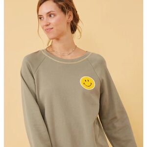 Hayden LA Contrast Stitch Smiley Patch French Terry Sweatshirt